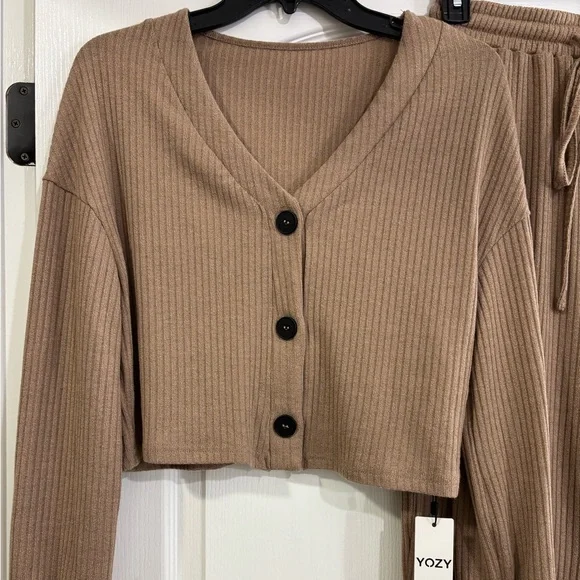 Brown Ribbed Coordinating Pant Set, NWT - Picture 2 of 8